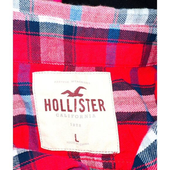 Hollister Mens Red & Blue Plaid Button-Up Long Sleeve Shirt Size L - Picture 3 of 3